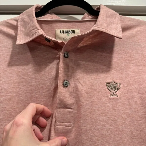 LinkSoul Delray Golf Polo pink performance shirt Medium preppy athletic spring - Picture 8 of 11